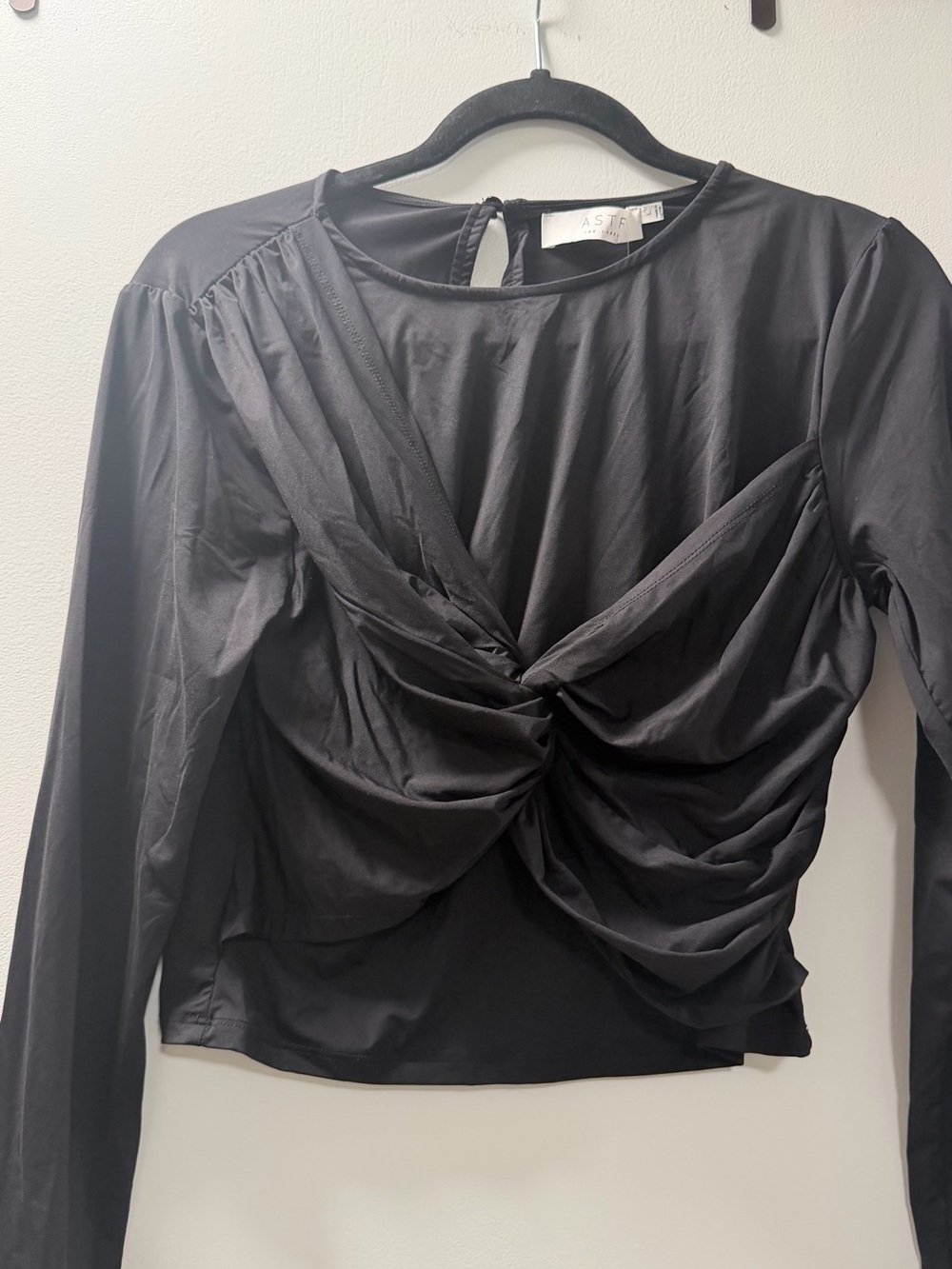 Astr Black Twisted Draped Long Sleeve Top